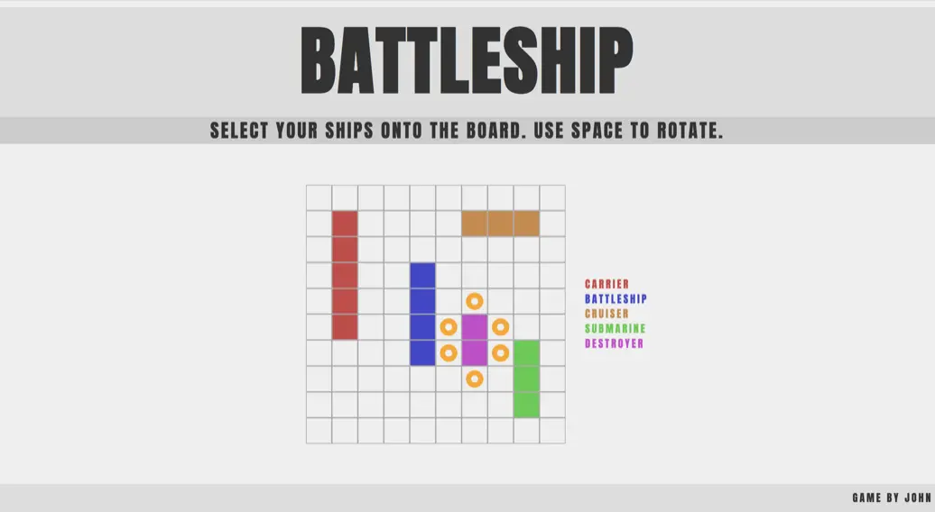 Screenshot of Battleship Game